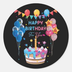Grattis på födelsedagen till kummel och ballonger  runt klistermärke