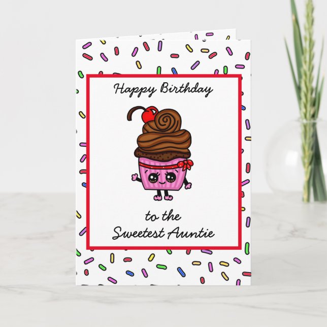 Grattis på födelsedagen till mitt Auntie, Cute Cup Kort (Framsida)