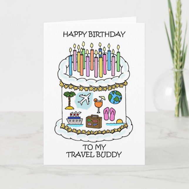 Grattis på födelsedagen till Travel Buddy Cake och Kort (Framsida)