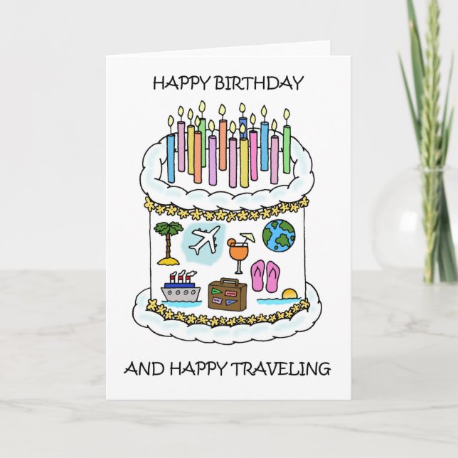 Grattis på födelsedagen till Traveler Cake Candles Kort (Framsida)