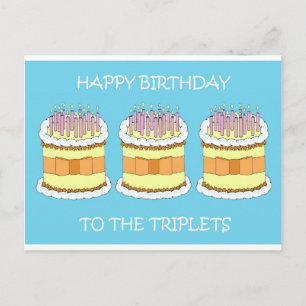Grattis på födelsedagen till Triplets, Cake and Ca Vykort
