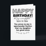 Grattis på födelsedagen till underbar son i juridi kort<br><div class="desc">födelsedagsmat,  jaktkort,  hälsningskort för son i juridik,  hälsningskort från mor/juridik till son/juridik,  födelsedagsdag önskemål för son i juridik,  lustig son i juridik,  son i juridik önskemål</div>