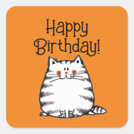 Grattis på födelsedagen! (tjock katt) fyrkantigt klistermärke