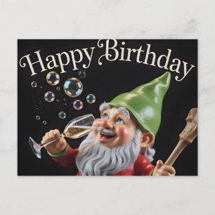 "Grattis på födelsedagen" Tomte med champagne och  Vykort