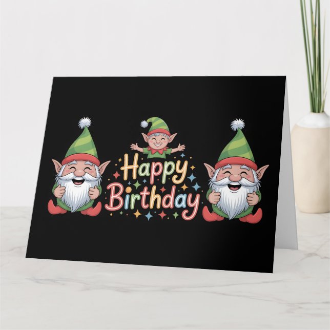 Grattis på födelsedagen Tomte och Alv Design Kort (Framsida)