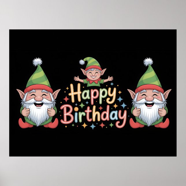 Grattis på födelsedagen Tomte och Alv Design Poster (Framsidan)