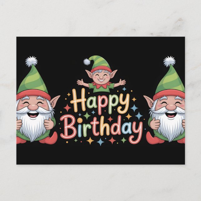 Grattis på födelsedagen Tomte och Alv Design Vykort (Framsida)