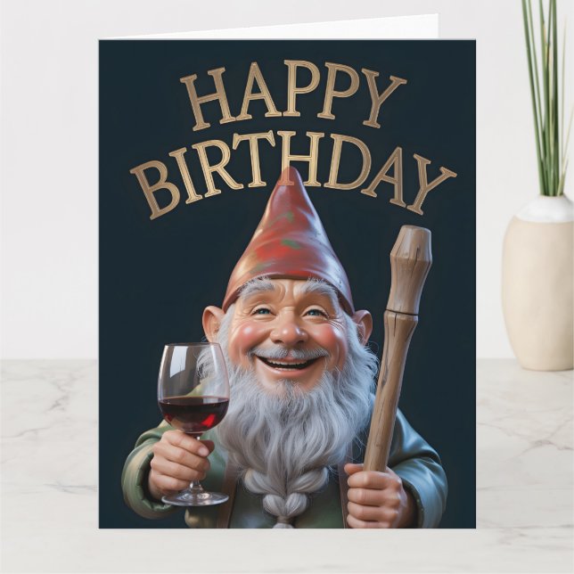 "Grattis på födelsedagen" Tomte skålar med rött vi Kort (Framsida)