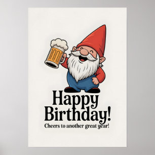 "Grattis på födelsedagen" Tomte som höjer en öl Poster