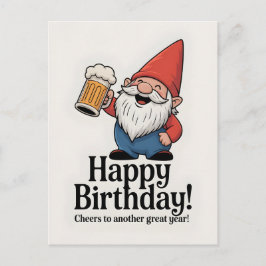 "Grattis på födelsedagen" Tomte som höjer en öl Vykort