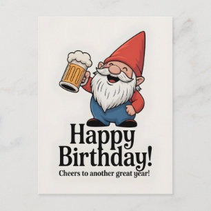 "Grattis på födelsedagen" Tomte som höjer en öl Vykort