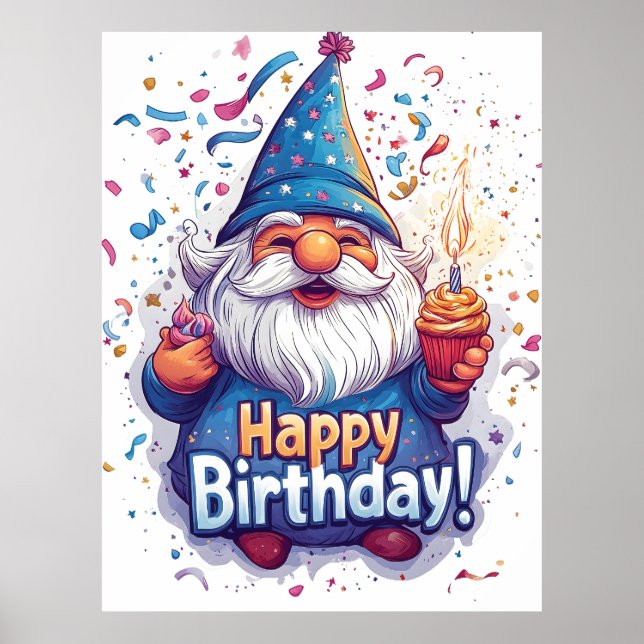 Grattis på födelsedagen Tomte: Whimsisk födelsedag Poster (Framsidan)