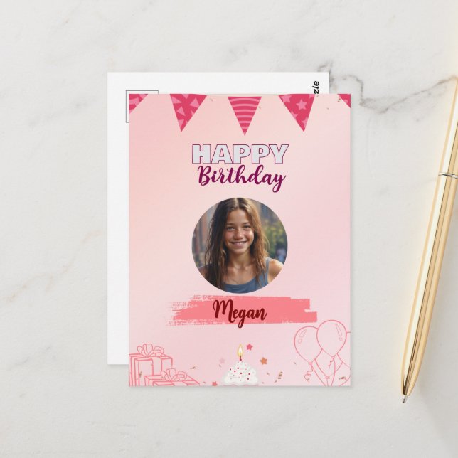 Grattis på födelsedagen tonårsår söt flicka  vykort (Fram/Back In Situ)