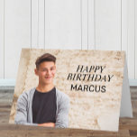 Grattis på födelsedagen tonårspojke foto föräldrar kort<br><div class="desc">"Grattis på födelsedagen" välkomstkort för tonårspojkar från deras föräldrar och syskon,  personligt med hans foto (placeras horisontellt) och namn.  Insidan av detta kort ger dig utrymme att placera ytterligare foton och lägga till ditt eget speciella meddelande.  Allt på detta kort är redigerbart.  Kontakta mig för hjälp med din anpassning.</div>
