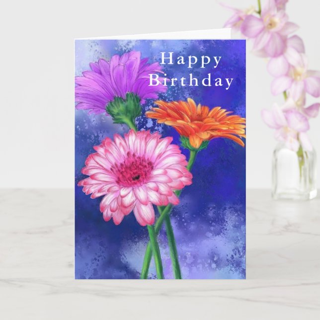Grattis på födelsedagen - tre Färg Gerberas Kort (Orkide)