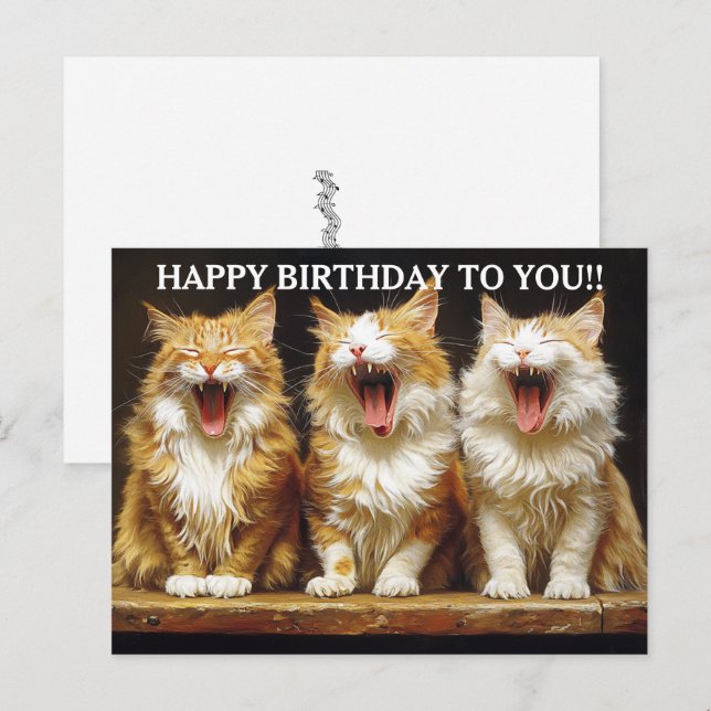 Grattis på födelsedagen Tre Gingertonerande Katter Vykort (Fram/baksida)