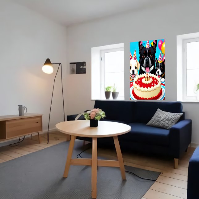 Grattis på födelsedagen, tre hund och kakor | AI A Poster (Skapare uppladdad)