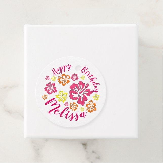 Grattis på födelsedagen Tropical Hawaiian Hibiscus Gåvor Etiketter (På plats)