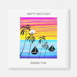 Grattis på födelsedagen, Tropical Sunset Sailing S Magnet