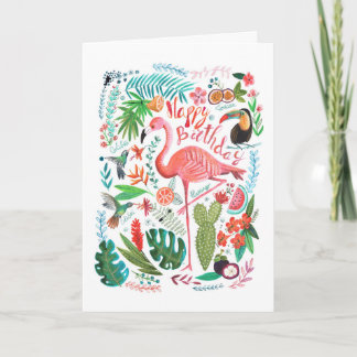 Grattis på födelsedagen Tropisk Flamingo & Djungel Kort