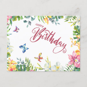 Grattis på födelsedagen Tropiska blad, blommor, fj Vykort