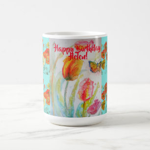 Grattis på födelsedagen Tulip Orange Poppy Womans Kaffemugg