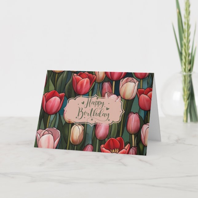 Grattis på födelsedagen Tulpanblommor Kort (Framsida)