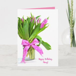 Grattis på födelsedagen-tulpaner för rosa i vas kort