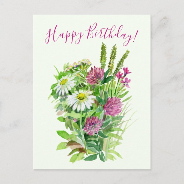 Grattis på födelsedagen, tusenskönor, klöver vilda vykort (Framsida)