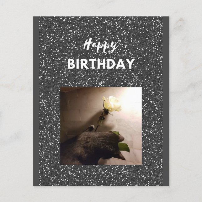 Grattis på födelsedagen. Tuxedo-katt med ro. (Framsida)