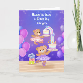 Grattis på födelsedagen Tvillingflickor Teddybjörn Kort