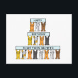 grattis på födelsedagen Twin Brother Cute Cats. Vykort<br><div class="desc">Tecknad kattungar som håller upp pastellblåa färgader som säger "Grattis på födelsedagen till min tvillingbror".</div>