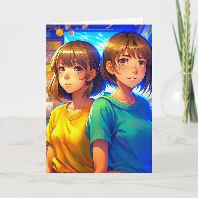 Grattis på födelsedagen Twin Sister | Anime Girls Kort (Framsida)