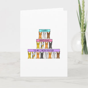 grattis på födelsedagen Twin Sister Tecknad Cats Kort