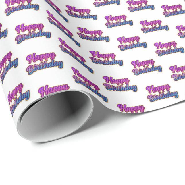 Grattis på födelsedagen Typografi i Rosa, Lila a Presentpapper (Rullad Hörn)