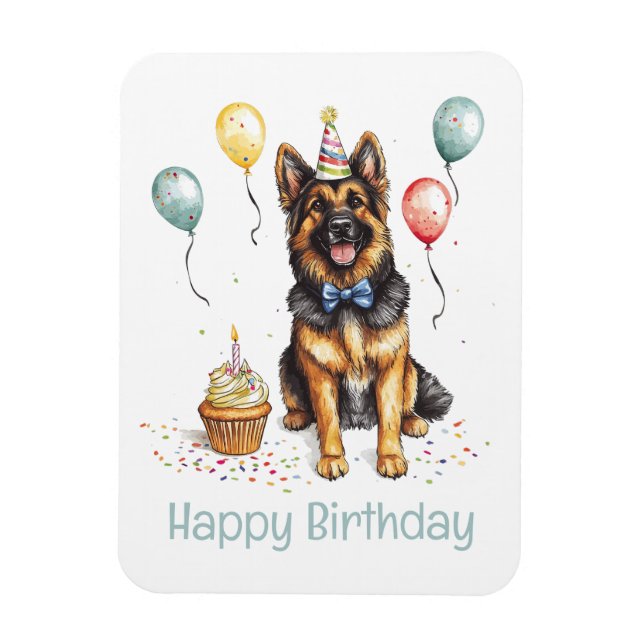 Grattis på födelsedagen tysk schäferhund magnet (Vertikal)