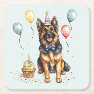 Grattis på födelsedagen tysk schäferhund underlägg papper kvadrat