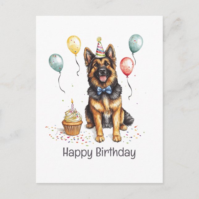 Grattis på födelsedagen tysk schäferhund vykort (Framsida)