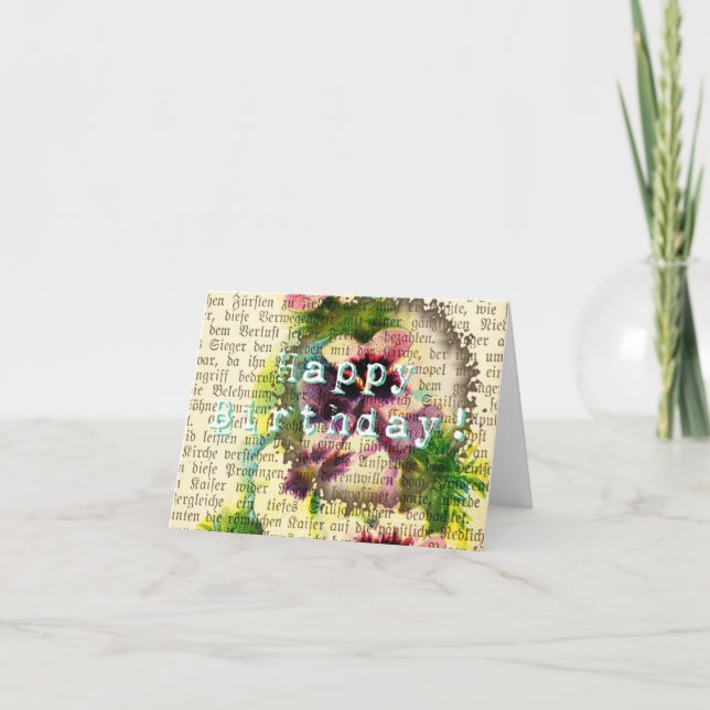 Grattis på födelsedagen-tysk skript Pansy Coffee S Kort (Framsida)