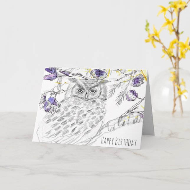 Grattis på födelsedagen Ugglan i trädet Visare och Kort (Gul blomma)