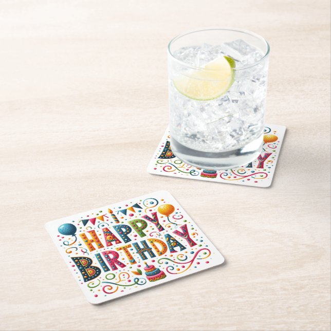 Grattis på födelsedagen underlägg papper kvadrat (Insitu)