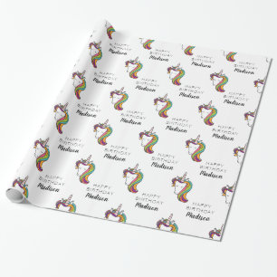 Grattis på födelsedagen   Unicorn Add Namn Presentpapper