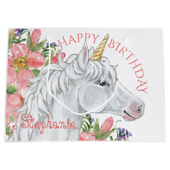 Grattis på födelsedagen Unicorn Cute Blommigt Pers (Framsidan)