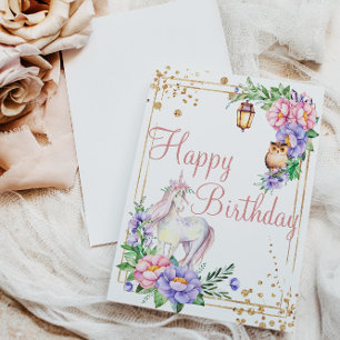 Grattis på födelsedagen Unicorn Uggla Watercolor B Kort