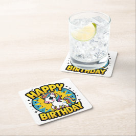 Grattis på födelsedagen Unicorn Underlägg Papper Kvadrat