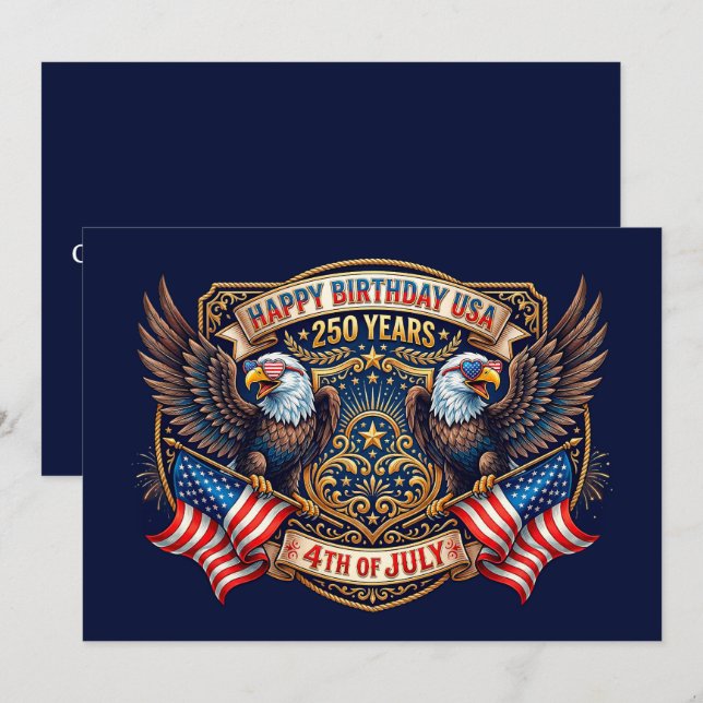 Grattis på födelsedagen USA 250 år | Patriotiska Ö Julkort (Fram/baksida)