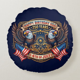 Grattis på födelsedagen USA 250 år Patriotiska Ö Rund Kudde