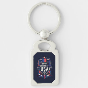 Grattis på födelsedagen USA 250 Rektangulärt Silverfärgad Nyckelring