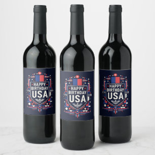 Grattis på födelsedagen USA 250 Vinflaska Etikett