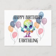 "Grattis på födelsedagen" utomjording postkort